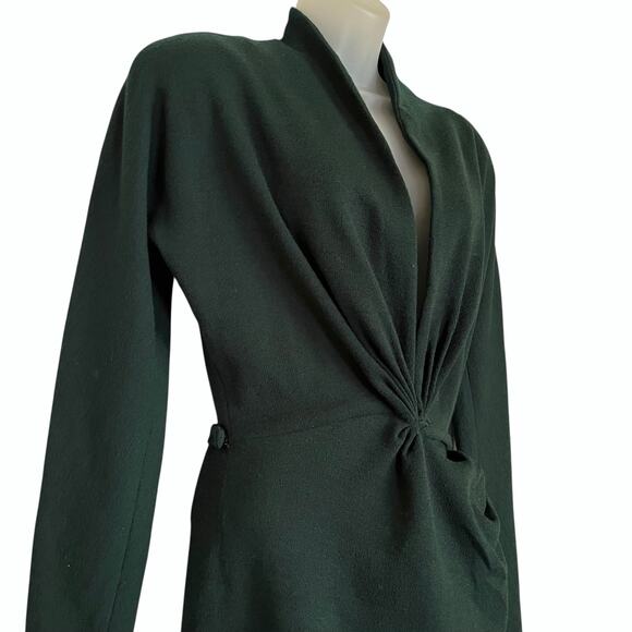 Vintage Donna Karan Black Label Archival Green Wool Wrap Dress Union-Made Size S - Picture 7 of 14